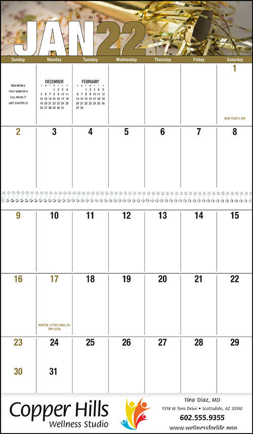 Seasonal Flowers Bib BlockSpiral Bound Wall Calendar for 2022